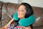 Memory Foam Travel Pillow - Moulded Pressure Relief Neck Cushion - Head Support for Car Plane Train - Teal - Very Good