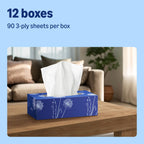 Amazon 3-Ply Facial Tissues – 12 Packs x 90 Sheets – Soft Strong Bulk Pack – 1080 Total Sheets - Damaged Box