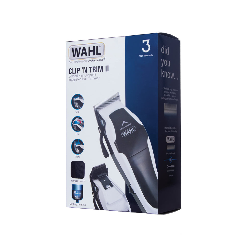 WAHL Clip N Trim II Hair Clipper - Integrated Trimmer Head Shaver - Men's Stubble Grooming - White - Damaged Box