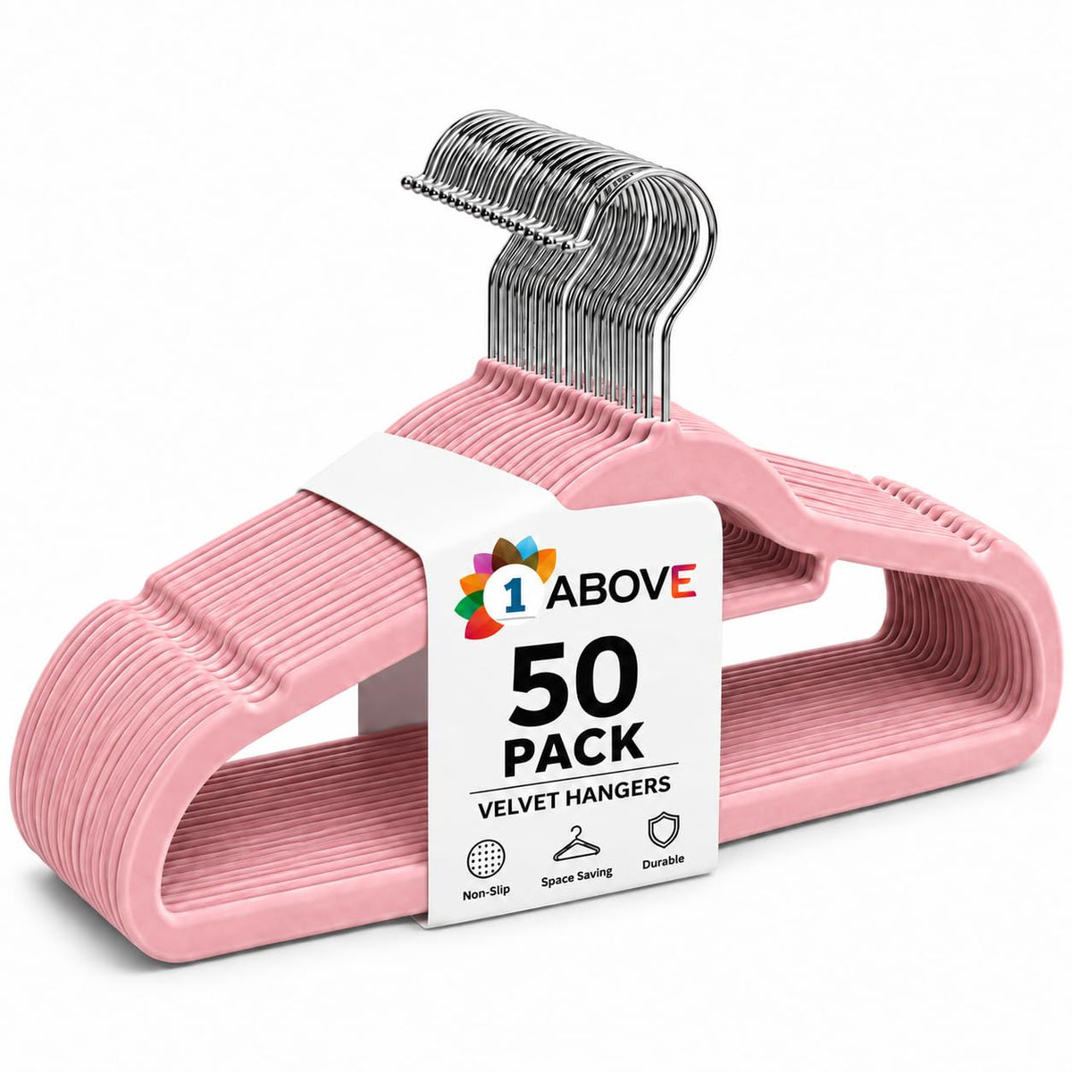 1ABOVE Velvet Hangers 20 Pack - Non-Slip Heavy Duty Suit Clothes Hangers with Tie Bar - 360 Swivel Hook - Pink 44cm Space Saving - Damaged Box