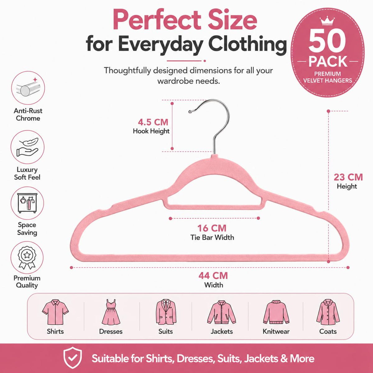 1ABOVE Velvet Hangers 20 Pack - Non-Slip Heavy Duty Suit Clothes Hangers with Tie Bar - 360 Swivel Hook - Pink 44cm Space Saving - Damaged Box