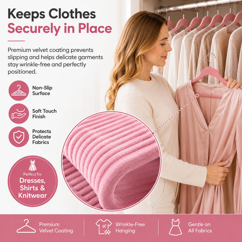 1ABOVE Velvet Hangers 20 Pack - Non-Slip Heavy Duty Suit Clothes Hangers with Tie Bar - 360 Swivel Hook - Pink 44cm Space Saving - Damaged Box
