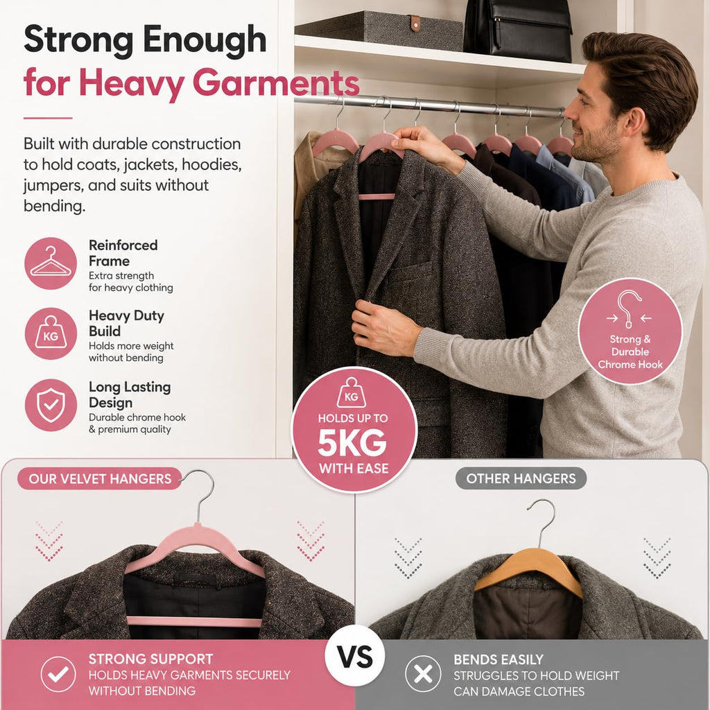 1ABOVE Velvet Hangers 20 Pack - Non-Slip Heavy Duty Suit Clothes Hangers with Tie Bar - 360 Swivel Hook - Pink 44cm Space Saving - Damaged Box
