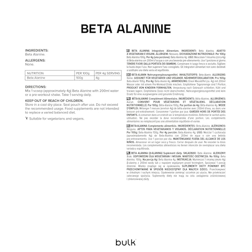 Bulk Beta Alanine Powder Unflavoured 500g - Pure Amino Acid Supplement for Sports Performance - New - BBE 08/2029