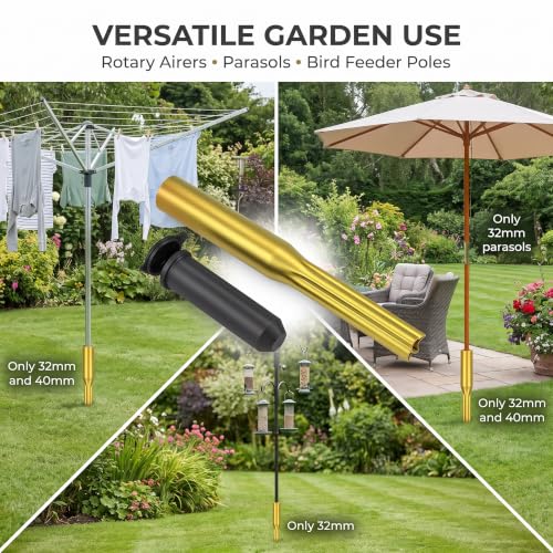 1ABOVE Ground Spike Metal Pole Holder - 32-40mm Diameter - Rotary Airer Parasol Bird Feeder Base Stand - Damaged Box