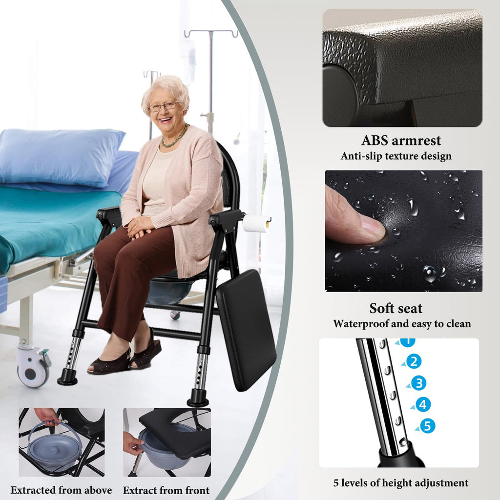 NJUN Folding Commode Toilet Chair - Portable Bedside Commode for Elderly - Disabled Aid - Damaged Box