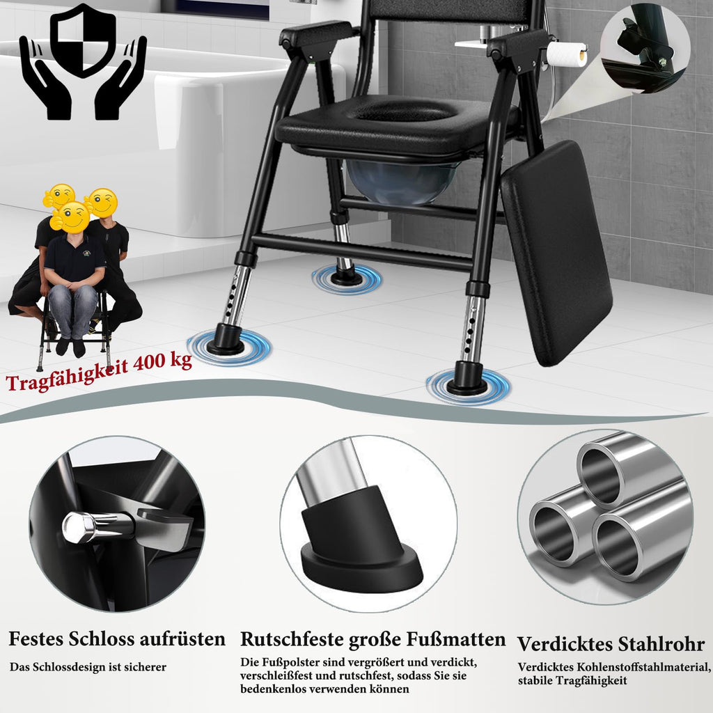 NJUN Folding Commode Toilet Chair - Portable Bedside Commode for Elderly - Disabled Aid - Damaged Box