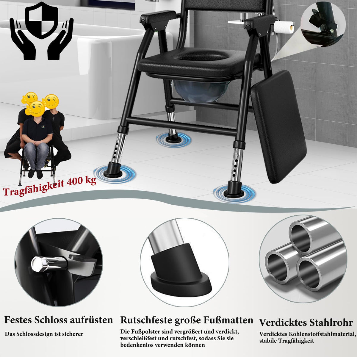 NJUN Folding Commode Toilet Chair - Portable Bedside Commode for Elderly - Disabled Aid - Damaged Box