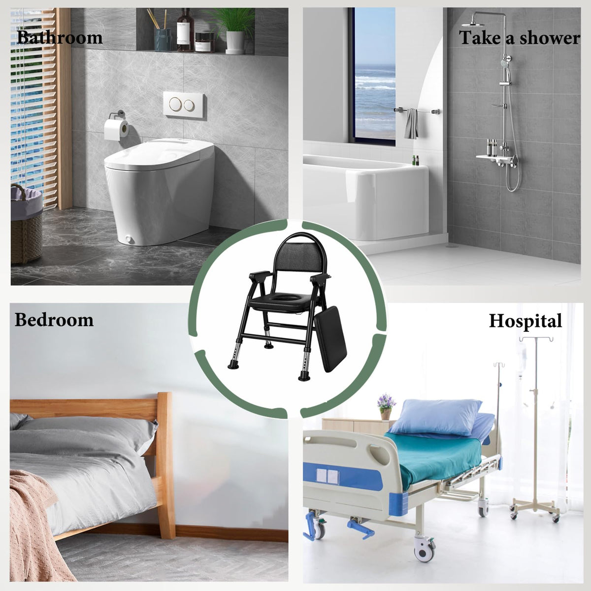 NJUN Folding Commode Toilet Chair - Portable Bedside Commode for Elderly - Disabled Aid - Damaged Box