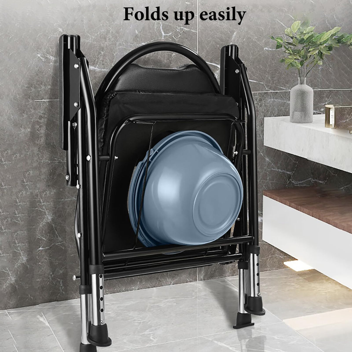 NJUN Folding Commode Toilet Chair - Portable Bedside Commode for Elderly - Disabled Aid - Damaged Box