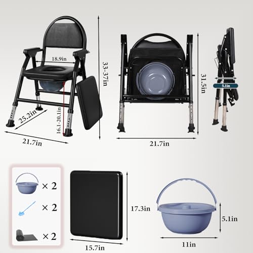 NJUN Folding Commode Toilet Chair - Portable Bedside Commode for Elderly - Disabled Aid - Damaged Box