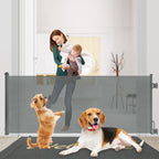 Rainberg Retractable Stair Gate - Baby & Pet Safety Barrier - 180cm Wide 80cm Tall - One Hand Operated Child Gate - Grey - Damaged Box