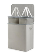 Keplin Collapsible Double Laundry Basket - 150L 2-Compartment Clothes Sorter Hamper with Lid, Removable Liner, Handles - Grey - Damaged Box