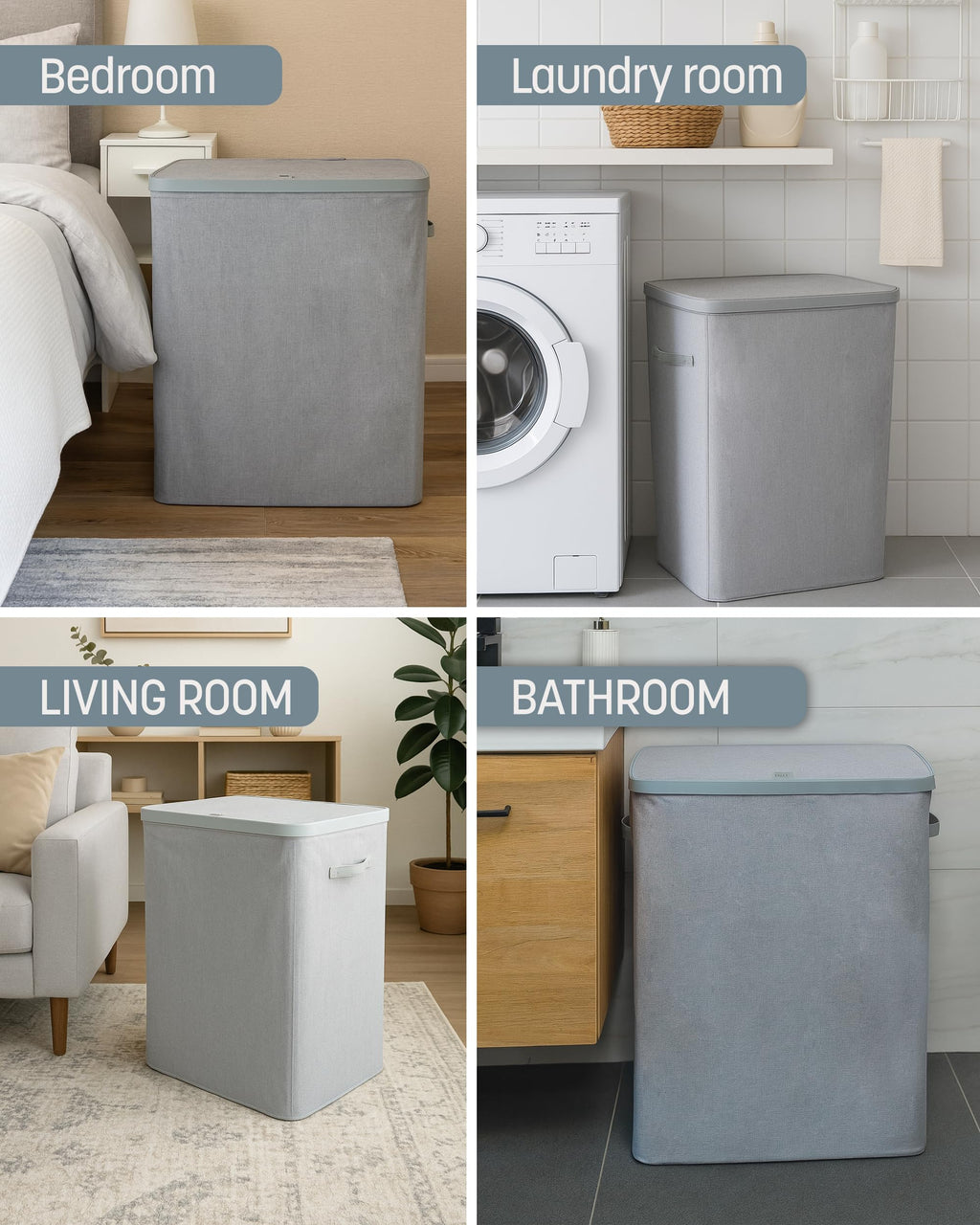 Keplin Collapsible Double Laundry Basket - 150L 2-Compartment Clothes Sorter Hamper with Lid, Removable Liner, Handles - Grey - Damaged Box