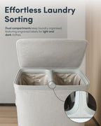 Keplin Collapsible Double Laundry Basket - 150L 2-Compartment Clothes Sorter Hamper with Lid, Removable Liner, Handles - Grey - Damaged Box