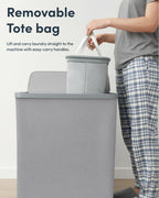 Keplin Collapsible Double Laundry Basket - 150L 2-Compartment Clothes Sorter Hamper with Lid, Removable Liner, Handles - Grey - Damaged Box