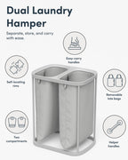 Keplin Collapsible Double Laundry Basket - 150L 2-Compartment Clothes Sorter Hamper with Lid, Removable Liner, Handles - Grey - Damaged Box