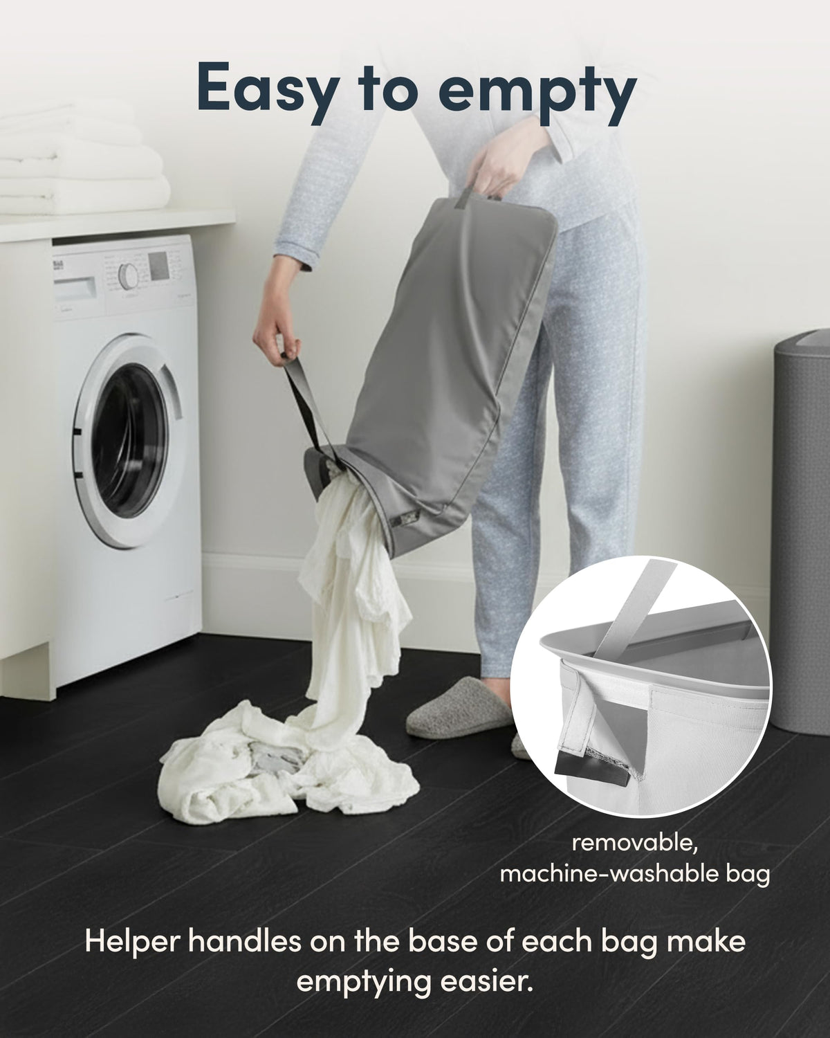 Keplin Collapsible Double Laundry Basket - 150L 2-Compartment Clothes Sorter Hamper with Lid, Removable Liner, Handles - Grey - Damaged Box
