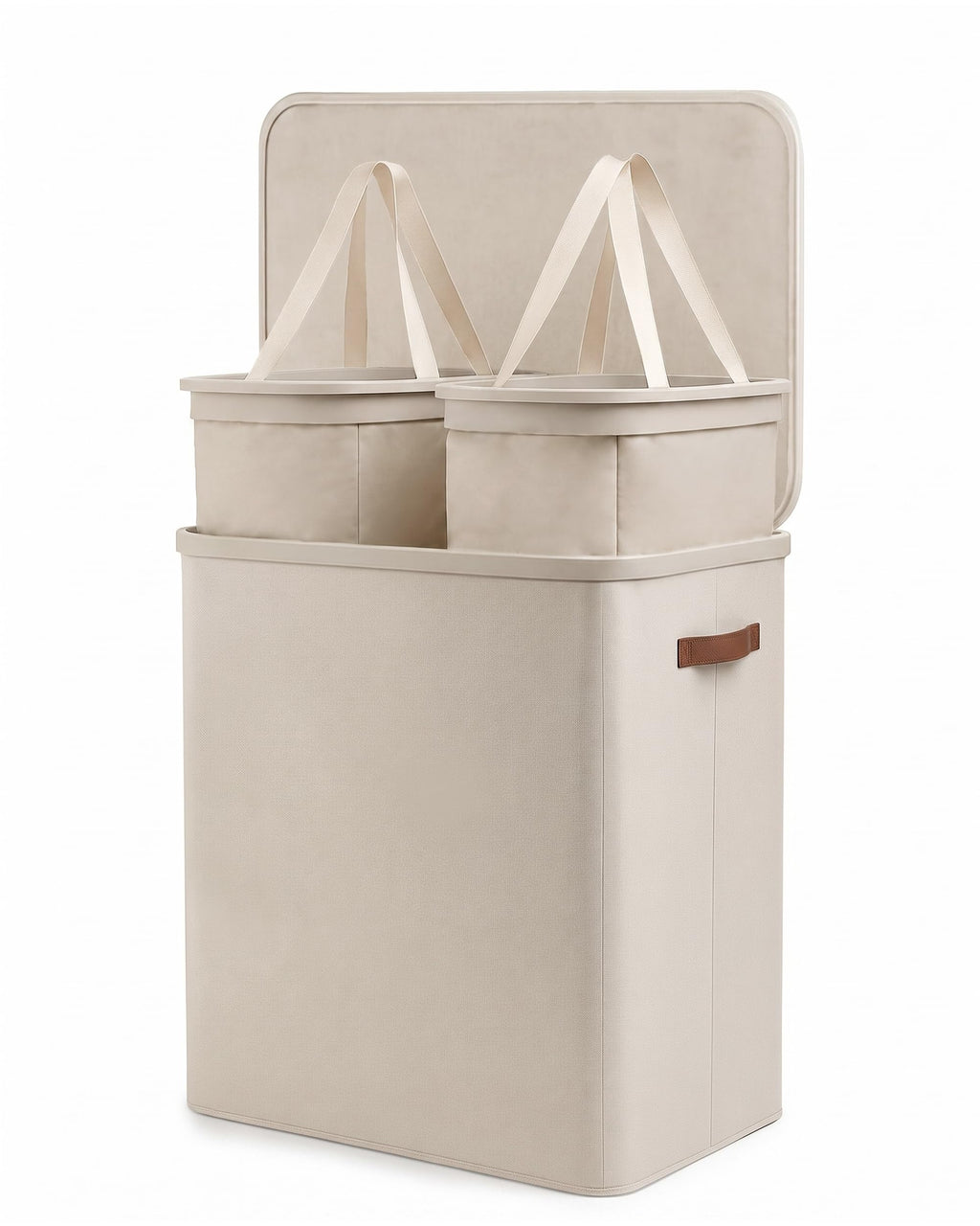 Keplin Collapsible Double Laundry Basket - 150L 2-Compartment Clothes Sorter Hamper with Lid, Removable Liner, Handles - Grey - Damaged Box