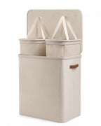Keplin Collapsible Double Laundry Basket - 150L 2-Compartment Clothes Sorter Hamper with Lid, Removable Liner, Handles - Grey - Damaged Box