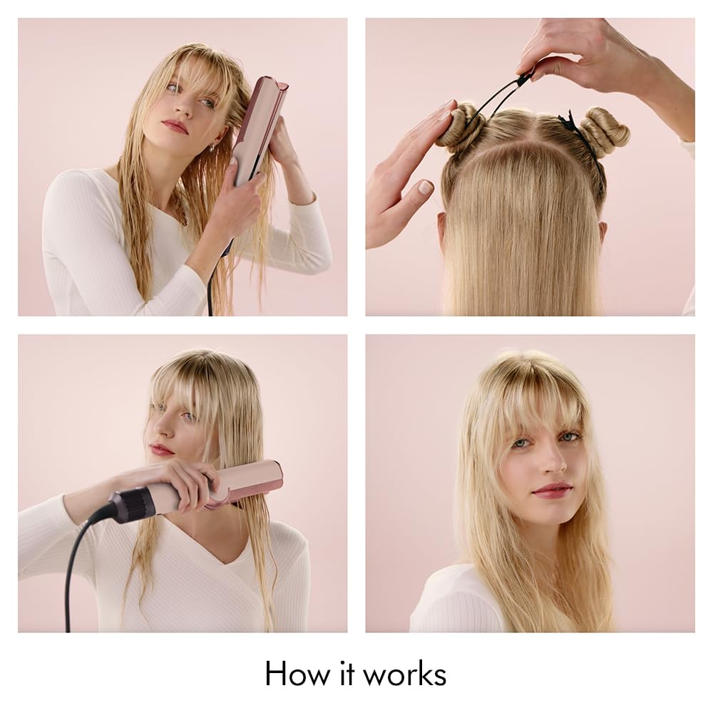 Dyson Airstrait Straightener and Dryer - Amber Silk Pink Champagne - Wet to Dry Hair Styler - Damaged Box