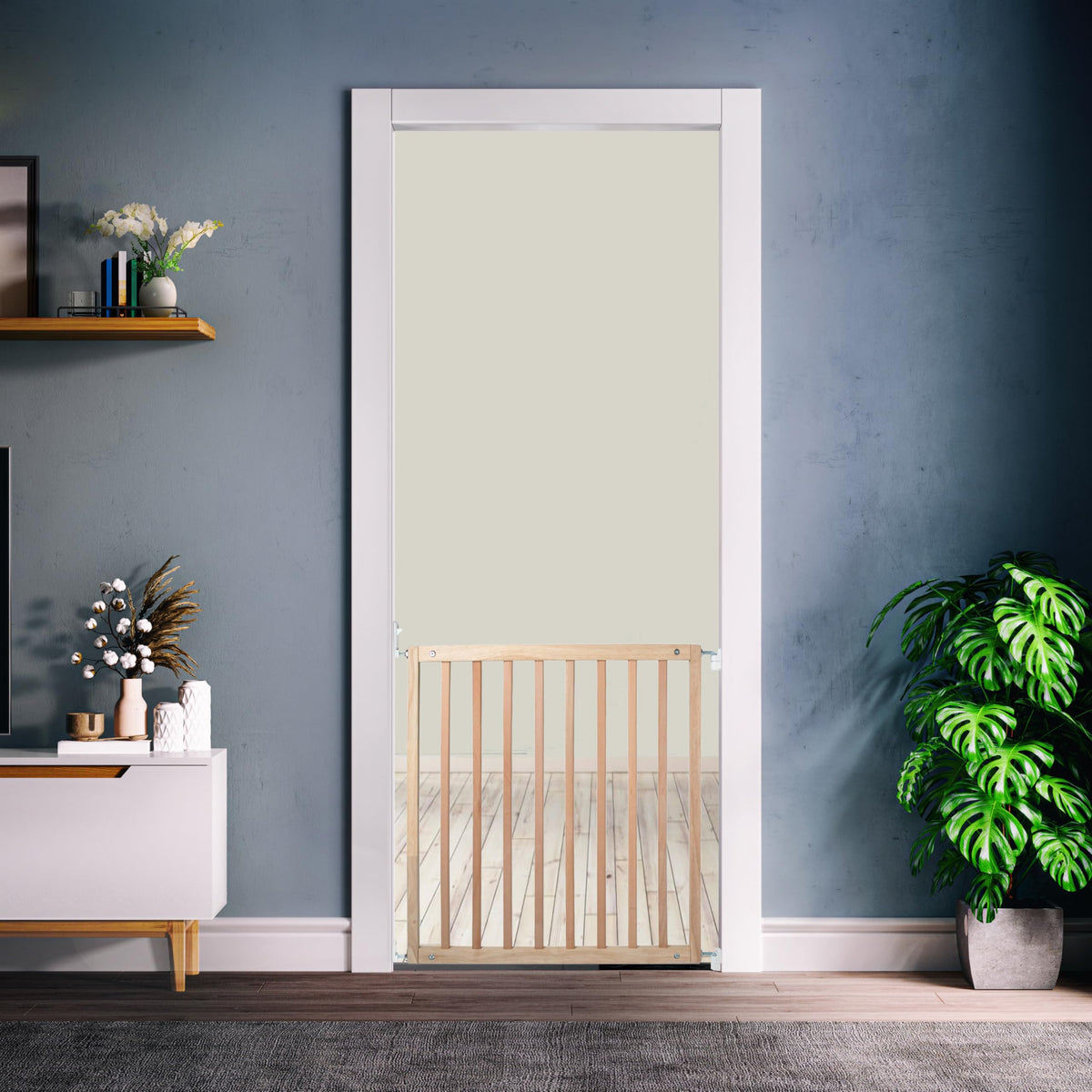 Safetots Simply Secure Wooden Stair Gate - Natural Wood - 72-79cm Screw Fit Baby Safety Barrier - Damaged Box