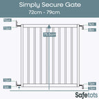 Safetots Simply Secure Wooden Stair Gate - Natural Wood - 72-79cm Screw Fit Baby Safety Barrier - Damaged Box