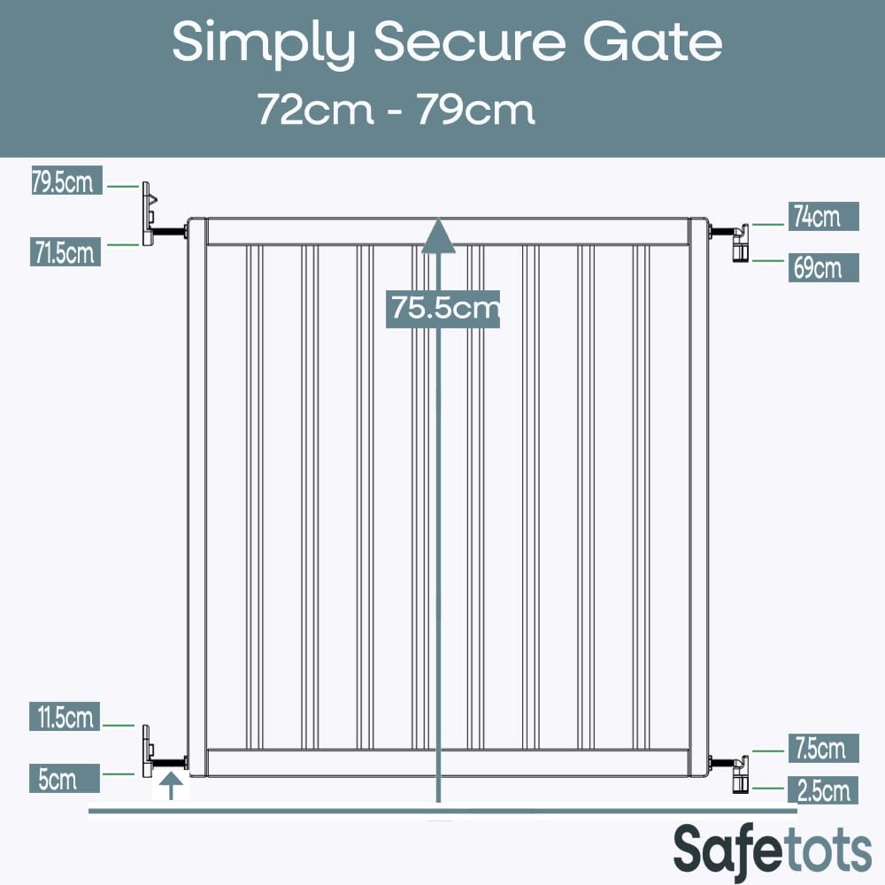 Safetots Simply Secure Wooden Stair Gate - Natural Wood - 72-79cm Screw Fit Baby Safety Barrier - Damaged Box