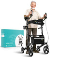 Helavo Upright Walker with Seat - Foldable Stand Up Rollator for Seniors - Mobility Aid - Damaged Box