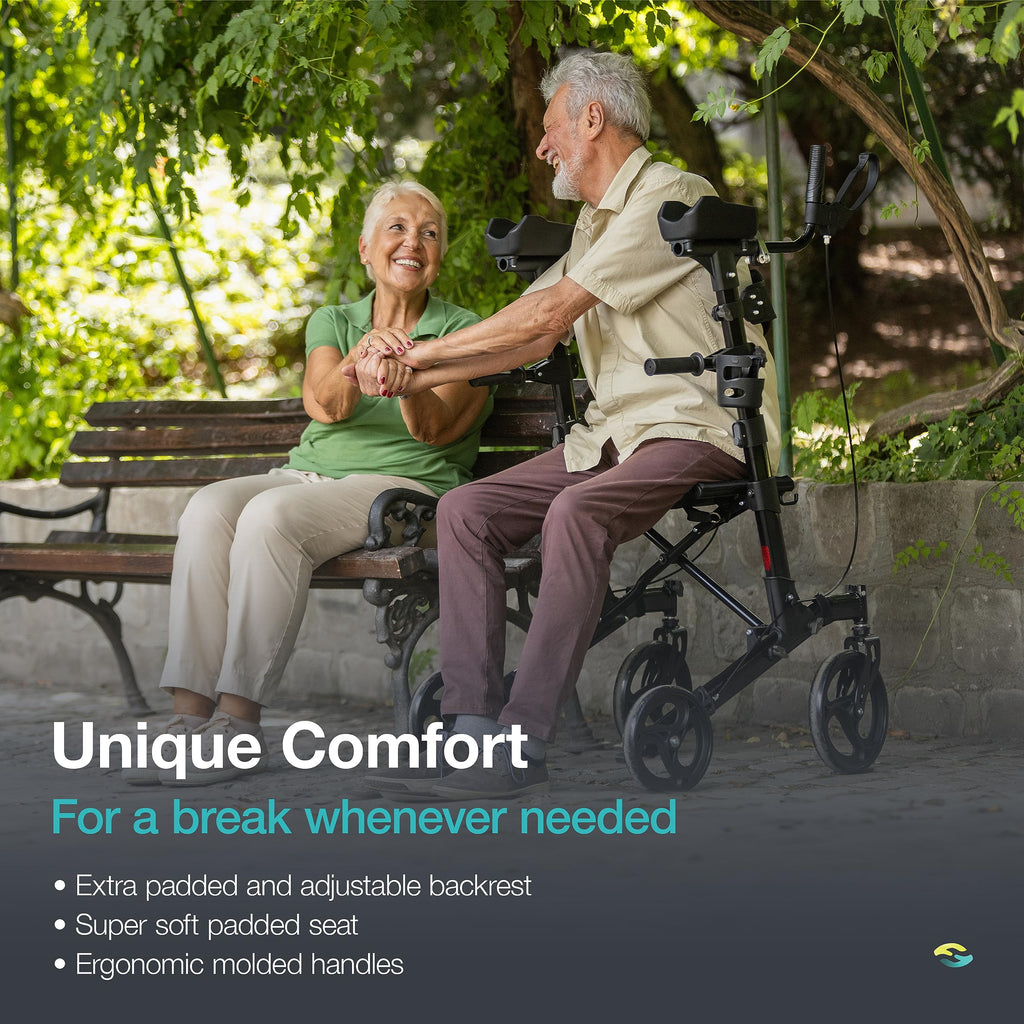 Helavo Upright Walker with Seat - Foldable Stand Up Rollator for Seniors - Mobility Aid - Damaged Box