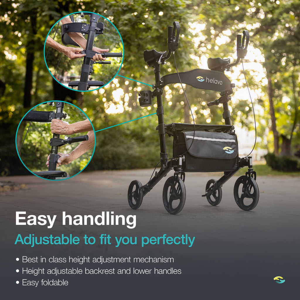 Helavo Upright Walker with Seat - Foldable Stand Up Rollator for Seniors - Mobility Aid - Damaged Box