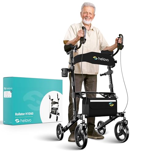 Helavo Upright Walker with Seat - Foldable Stand Up Rollator for Seniors - Mobility Aid - Damaged Box