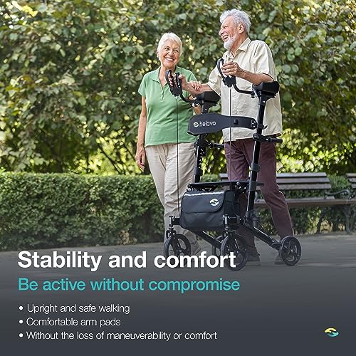Helavo Upright Walker with Seat - Foldable Stand Up Rollator for Seniors - Mobility Aid - Damaged Box