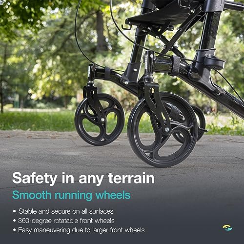 Helavo Upright Walker with Seat - Foldable Stand Up Rollator for Seniors - Mobility Aid - Damaged Box