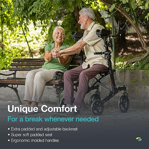 Helavo Upright Walker with Seat - Foldable Stand Up Rollator for Seniors - Mobility Aid - Damaged Box