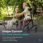 Helavo Upright Walker with Seat - Foldable Stand Up Rollator for Seniors - Mobility Aid - Damaged Box