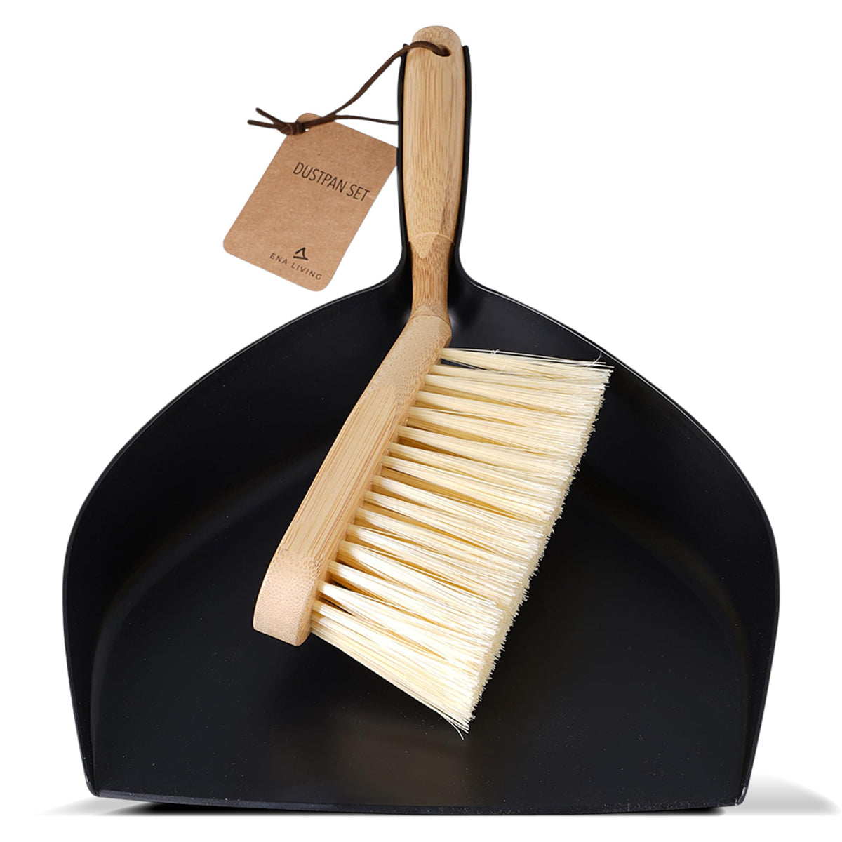 ENA Living Bamboo Dust Pan & Brush Set - Eco-Friendly Dustpan Sweeping Brush - Household Cleaning Tool - Like New