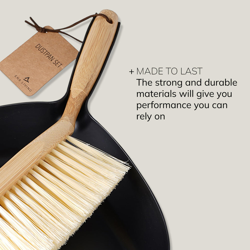 ENA Living Bamboo Dust Pan & Brush Set - Eco-Friendly Dustpan Sweeping Brush - Household Cleaning Tool - Like New