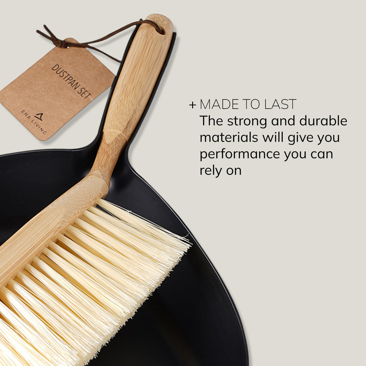ENA Living Bamboo Dust Pan & Brush Set - Eco-Friendly Dustpan Sweeping Brush - Household Cleaning Tool - Like New