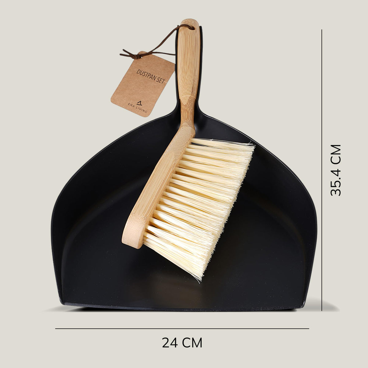 ENA Living Bamboo Dust Pan & Brush Set - Eco-Friendly Dustpan Sweeping Brush - Household Cleaning Tool - Like New