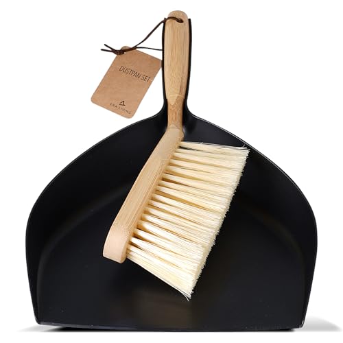 ENA Living Bamboo Dust Pan & Brush Set - Eco-Friendly Dustpan Sweeping Brush - Household Cleaning Tool - Like New