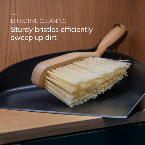 ENA Living Bamboo Dust Pan & Brush Set - Eco-Friendly Dustpan Sweeping Brush - Household Cleaning Tool - Like New