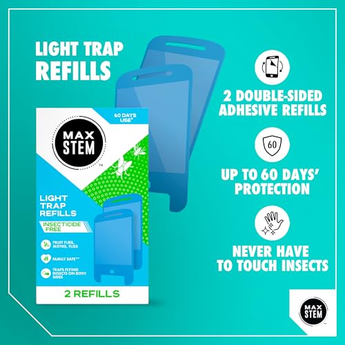 MAX STEM 2X LED Light Trap Refills - 2 Pack - Fly Gnat Moth Insect Catcher - Indoor Protection - Insecticide-Free Odourless - New