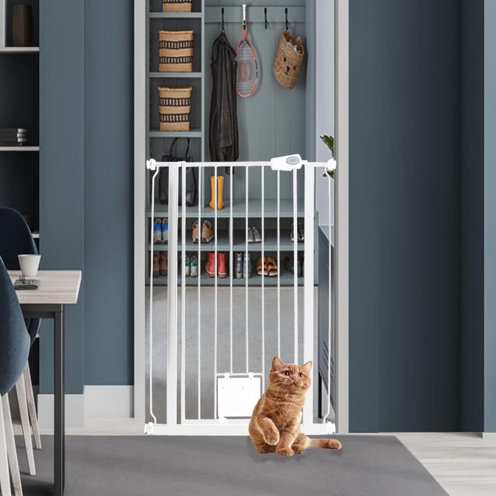 Bettacare Tall Pet Gate with Cat Flap - White - 75-84cm Wide - Pet Safety Barrier - Damaged Box
