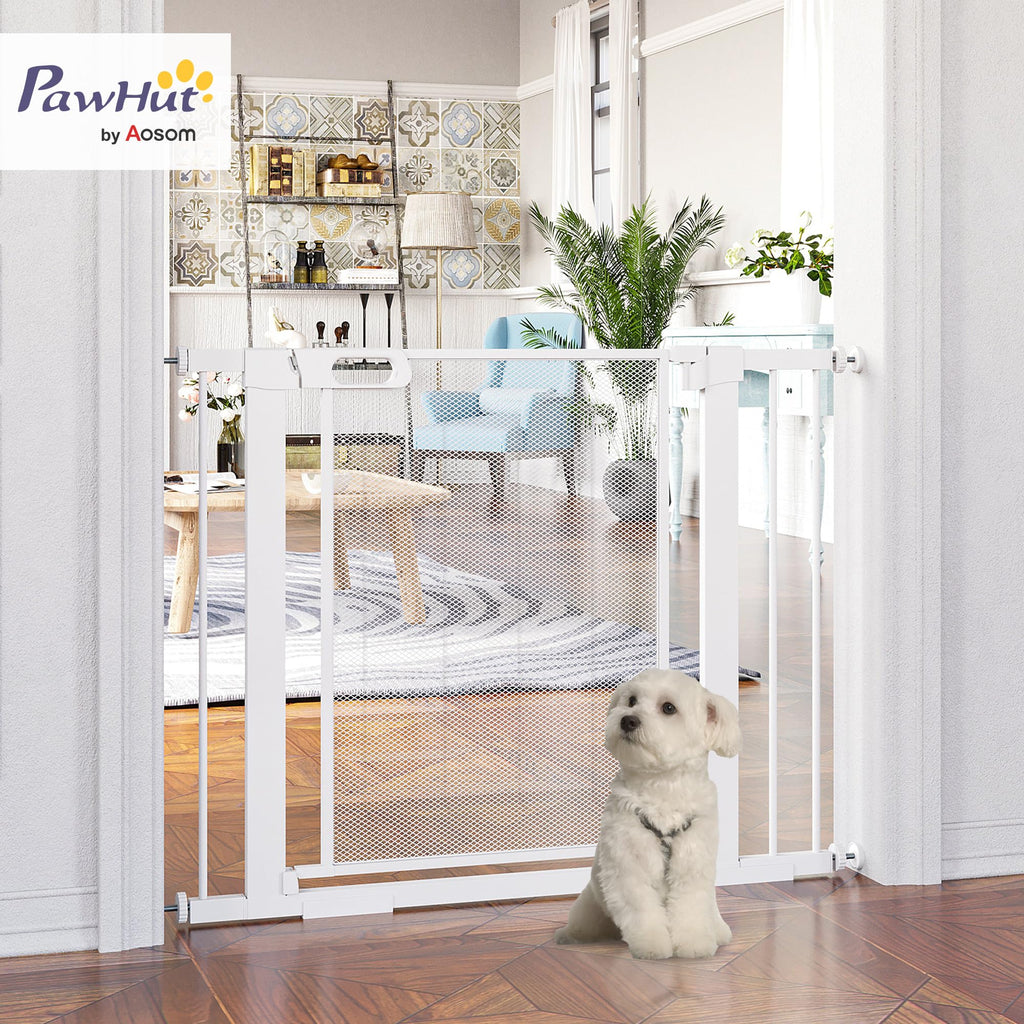 PawHut Pressure Fit Safety Gate Auto Close Door 75-82cm White Pet Dog Baby Child Safety Barrier - Very Good