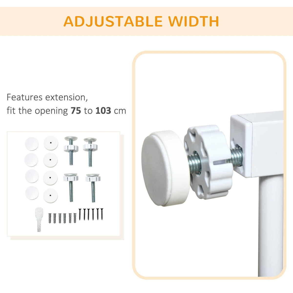 PawHut Pressure Fit Safety Gate Auto Close Door 75-82cm White Pet Dog Baby Child Safety Barrier - Very Good