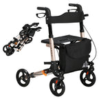 HOMCOM Rollator Walker with Seat - Compact Folding Mobility Aid - 8" Wheels - Gold Tone - New