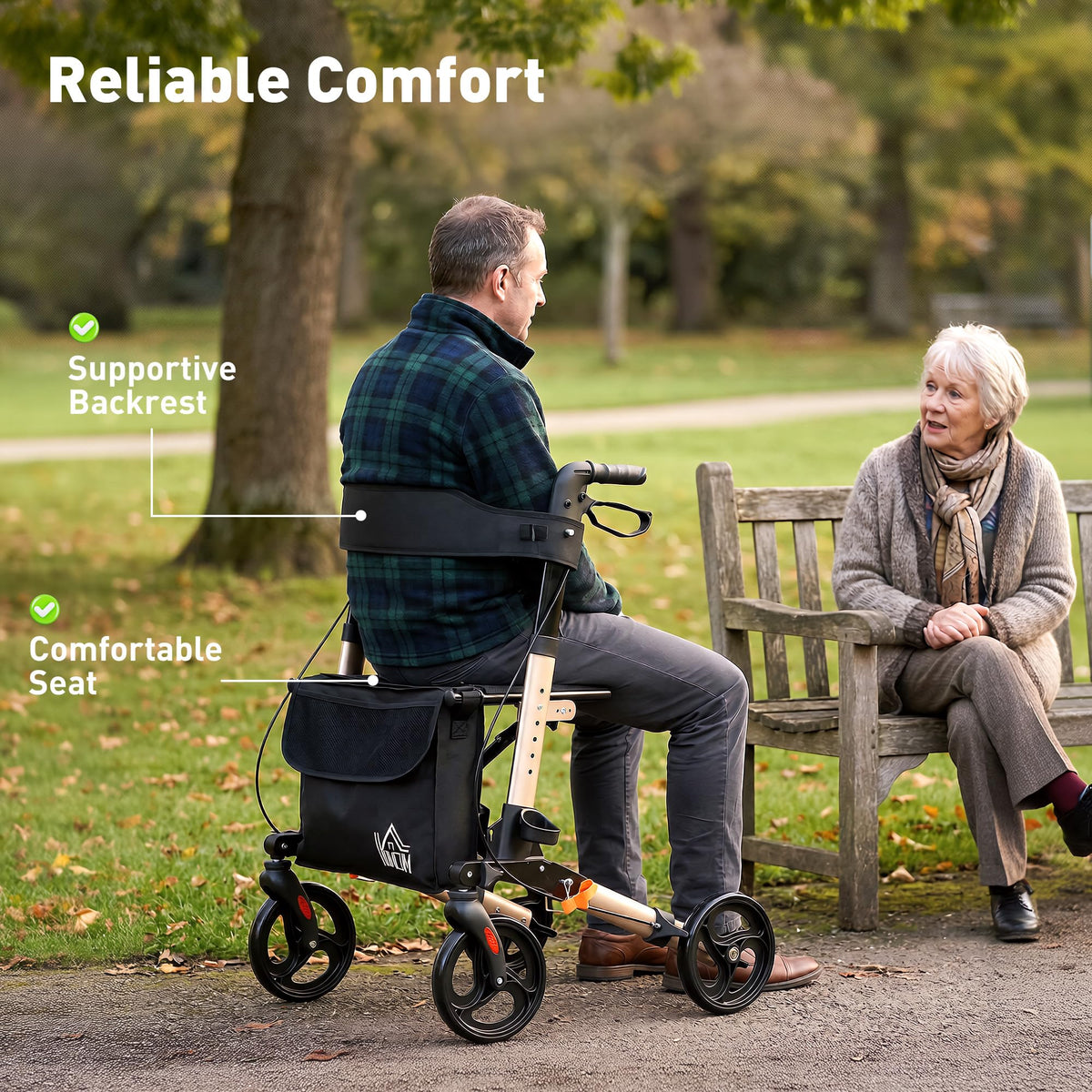 HOMCOM Rollator Walker with Seat - Compact Folding Mobility Aid - 8" Wheels - Gold Tone - New