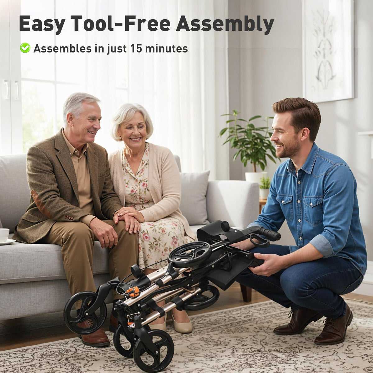 HOMCOM Rollator Walker with Seat - Compact Folding Mobility Aid - 8" Wheels - Gold Tone - New