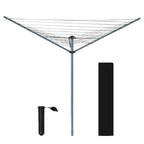 Ram 3 Arm Rotary Washing Line - 30m Garden Clothes Airer Dryer - Folding Rotary Line with Ground Spike & Cover - Grey - New